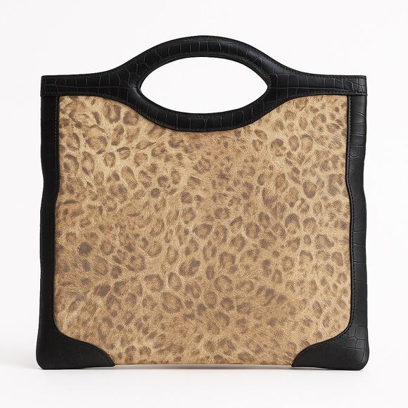 Donald J Pliner Couture Leopard Print Handbag Croc Embossed Leather Trim Italy - Picture 4 of 7